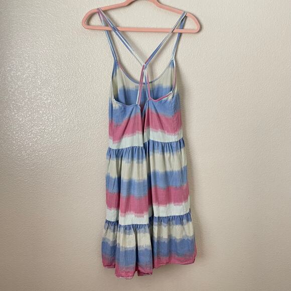 Outerknown Dress Womens Medium Blue Pink Cielo Striped Mini Swing Cotton Hippie - Picture 6 of 11